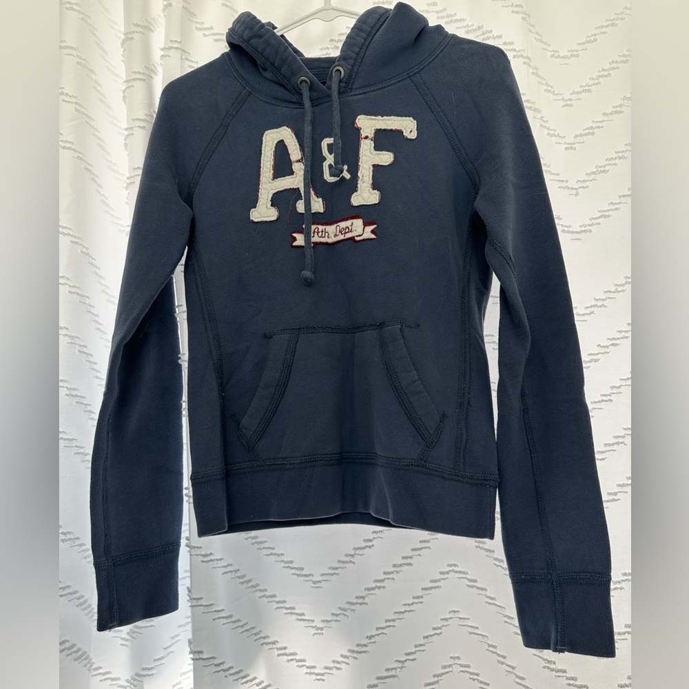 Abercrombie & Fitch Navy Blue Hoodie with Cream Logo